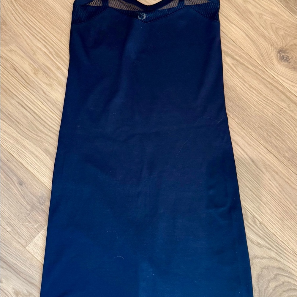 APC Blue Dress with mesh neckline